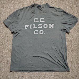 C.C. FILSON T-Shirt Men M Gray Spellout Graphic Short Sleeve Cotton Gorpcore USA